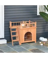 PawHut Wooden Pet House Dog Cat Puppy Bed Platform Bed Shelter Indoor Outdoor