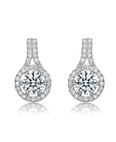 Rachel Glauber Rhodium Plated Clear Round Cubic Zirconia Drop Earrings