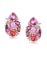 Genevive Sterling Silver 18K Rose Gold Plated Red Color Variant Cubic Zirconia Accent Drop Earrings - Multi