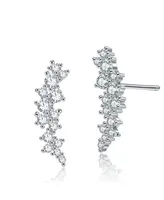 Genevive Sterling Silver with Rhodium Plated and Clear Cubic Zirconia Stud Earrings