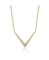 Genevive 14k Yellow Gold Plated with Green Cubic Zirconia Solitaire Chevron Layering Necklace Sterling Silver