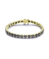 Genevive Sterling Silver 14K Gold-Plated Black Cubic Zirconia Tennis Bracelet