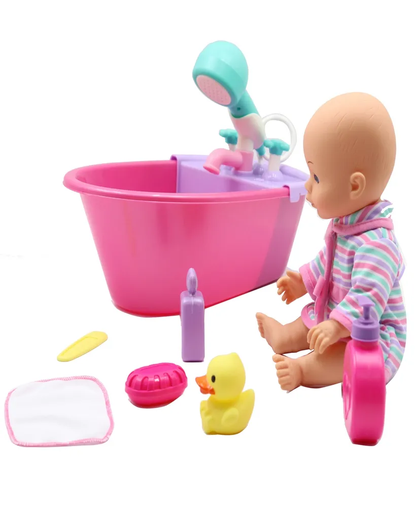 Dream Collection Bath Time Fun Set with Gi-Go Baby Doll Kids 8 Piece Playset, 14"
