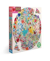 Eeboo Piece and Love Blue Bird Yellow Bird Adult Round Jigsaw Puzzle