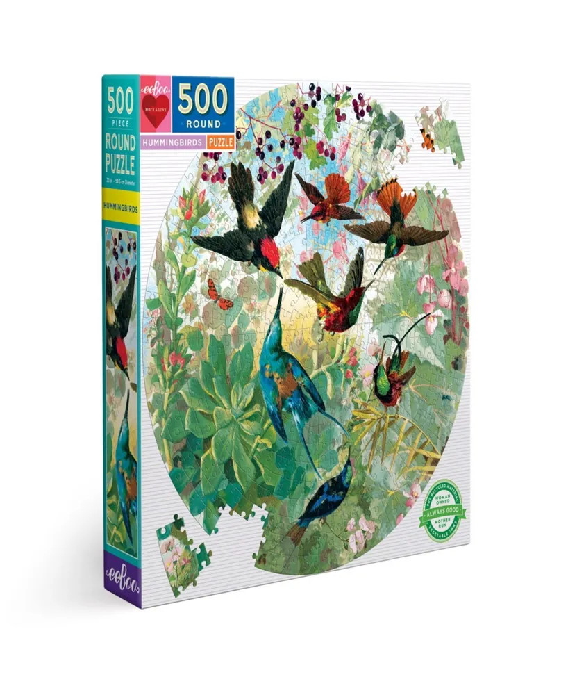 Eeboo Piece Love Hummingbirds Round Circle Jigsaw Puzzle Set, 500 Piece