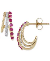 Ruby (1/4 ct. t.w.) & Diamond (1/10 ct. t.w.) Curved Halo Hoop Earrings in 14k Gold