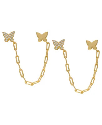 Macy's Cubic Zirconia Double Butterfly Chain Dangling Earrings