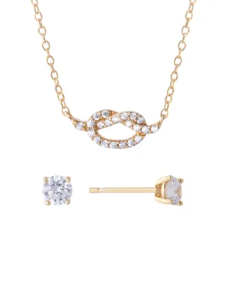 Gianni Bernini 2-Piece Cubic Zirconia Love Frontal Necklace and Stud Earrings Set (1.31 ct. t.w.) in 18K Gold Over Sterling Silver