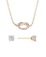 Gianni Bernini 2-Piece Cubic Zirconia Love Frontal Necklace and Stud Earrings Set (1.31 ct. t.w.) in 18K Gold Over Sterling Silver