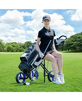 Costway Foldable 3 Wheel Push Pull Golf Club Cart Trolley
