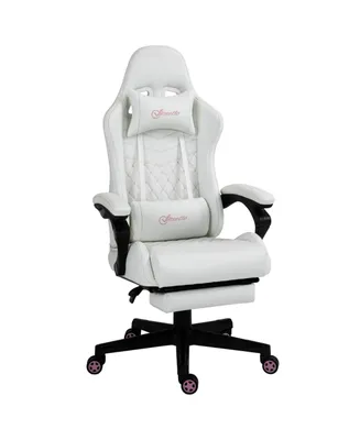 Vinsetto Racing Gaming Chair w/ Padded Arms, Pu Leather Recliner Office, White