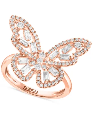 Effy Diamond Round & Baguette Openwork Butterfly Ring (3/4 ct. t.w.) in 14k Rose Gold