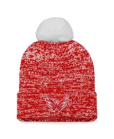 Women's Fanatics Red Washington Capitals Glimmer Cuffed Knit Hat with Pom