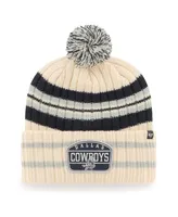 Men's '47 Brand Cream Dallas Cowboys Hone Patch Cuffed Knit Hat with Pom