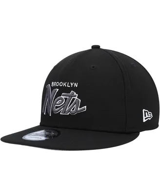 Men's New Era Black Brooklyn Nets Script Up 9FIFTY Snapback Hat