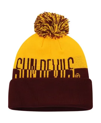 Men's adidas Maroon and Gold Arizona State Sun Devils Colorblock Cuffed Knit Hat with Pom