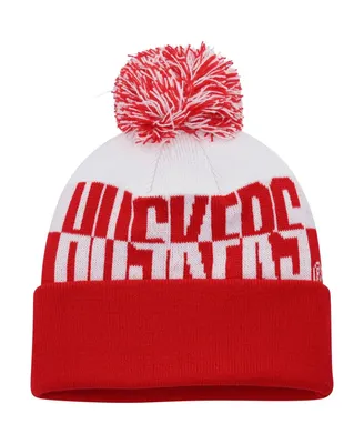 Men's adidas Scarlet and White Nebraska Huskers Colorblock Cuffed Knit Hat with Pom