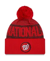 Men's New Era Red Washington Nationals Authentic Collection Sport Cuffed Knit Hat with Pom