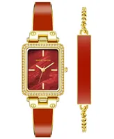 Anne Klein Women's Orange Enamel and Gold-Tone Alloy Bangle Watch Set 33.5mm