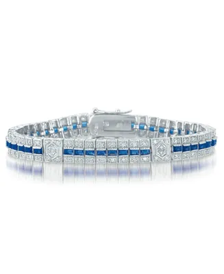Genevive Sterling Silver Clear and Blue Cubic Zirocnia Stripe Bracelet