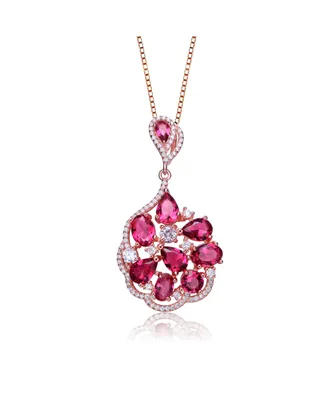 Genevive Sterling Silver 18K Rose Gold Plated Multi Color Cubic Zirconia Pendant Necklace