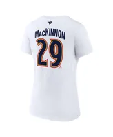 Women's Fanatics Nathan MacKinnon White Colorado Avalanche Special Edition 2.0 Name and Number V-Neck T-shirt