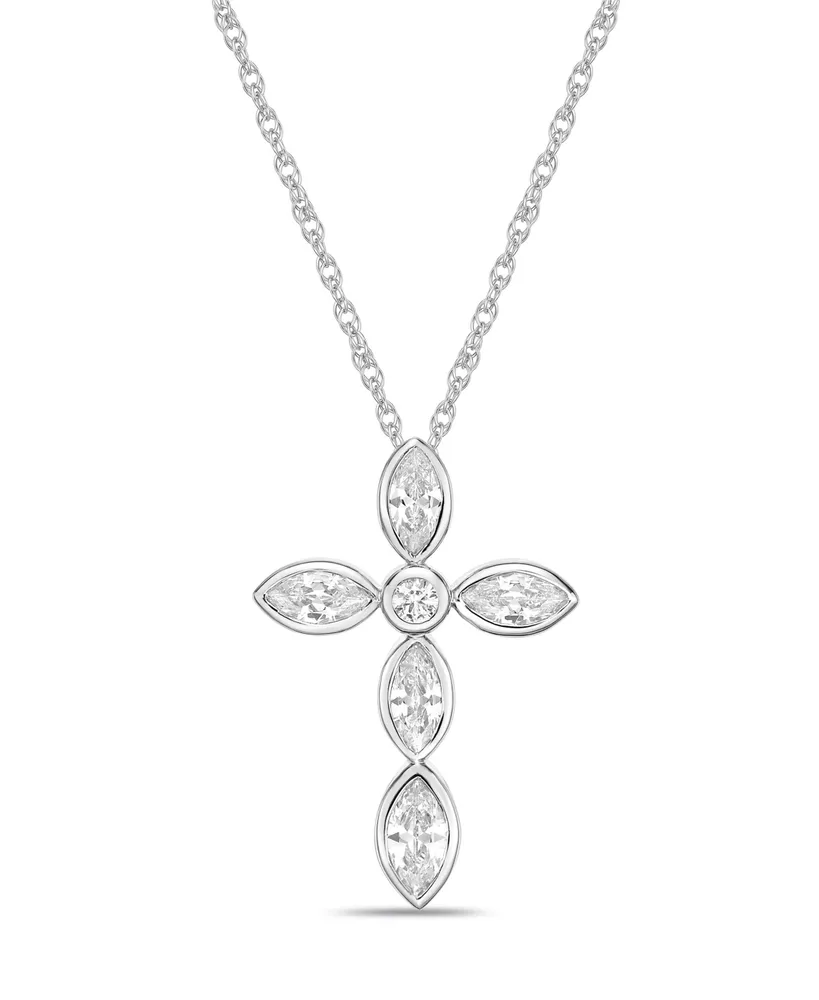 Sterling Silver Simple 2 3/8 (ct. t. w.) Cubic Zirconia Marquise Bezel Set Cross Pendant Necklace