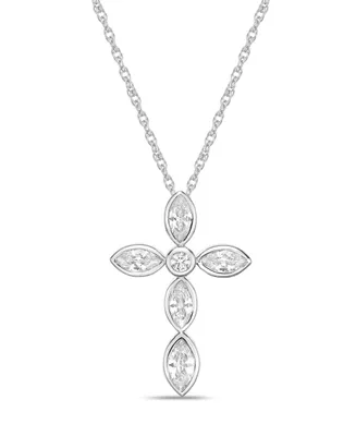 Sterling Silver Simple 2 3/8 (ct. t. w.) Cubic Zirconia Marquise Bezel Set Cross Pendant Necklace