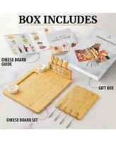 Wooden Cheese Board Set - Extra Thick Bamboo Charcuterie Board Set with 4 Piece Knife Set