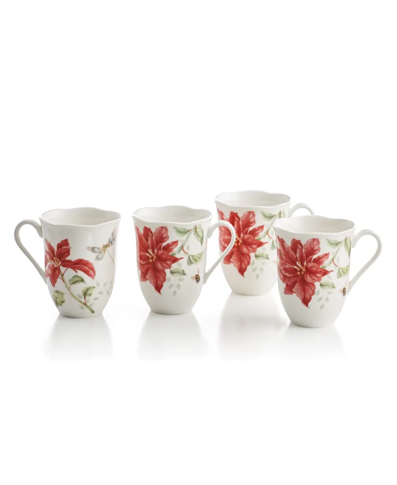 Lenox Butterfly Meadow Holiday Set/4 Mugs Poinsettias and Jasmine Design, Exclusively at Macy's