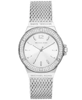 Michael Kors Women's Lennox Three-Hand Silver-Tone Stainless Steel Bracelet Mesh Watch, 37mm