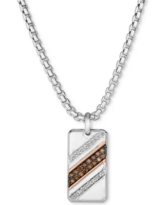 Le Vian Men's Chocolate Diamond (1/4 ct. t.w.) & Nude Diamond (1/6 ct. t.w.) Dog Tag 22" Pendant Necklace in Sterling Silver & 14k Rose Gold-Plate