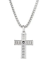 Le Vian Chocolatier Men's Chocolate Diamond Textured Cross 22" Pendant Necklace (1/8 ct. t.w.) in Sterling Silver & 14k Rose Gold-Plate