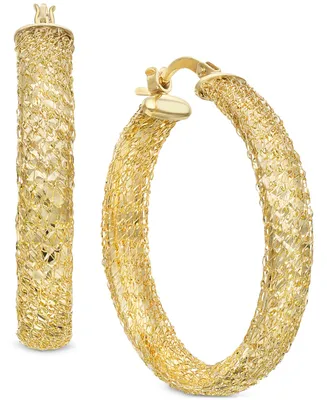 Textured Weave Small Hoop Earrings in 10k Gold, 25mm