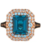 Le Vian Deep Sea Blue Topaz (3-1/2 ct. t.w.), Blue Topaz (1/4 ct. t.w.) & Diamond (7/8 ct. t.w.) Ring in 14k Rose Gold