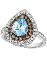 Le Vian Sea Blue Aquamarine (1 ct. t.w.) & Diamond (7/8 ct. t.w.) Teardrop Halo Ring in 14k White Gold