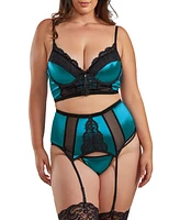 iCollection Plus 3PC Underwire Padded bra, garter skirt and thong satin lingerie Set