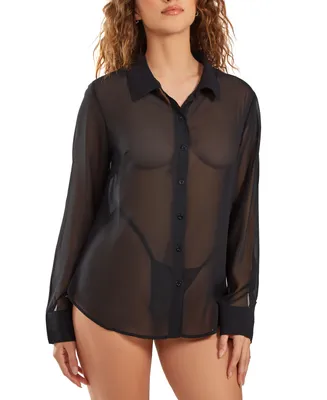 iCollection London Chiffon Button Down Boyfriend Sleep Shirt