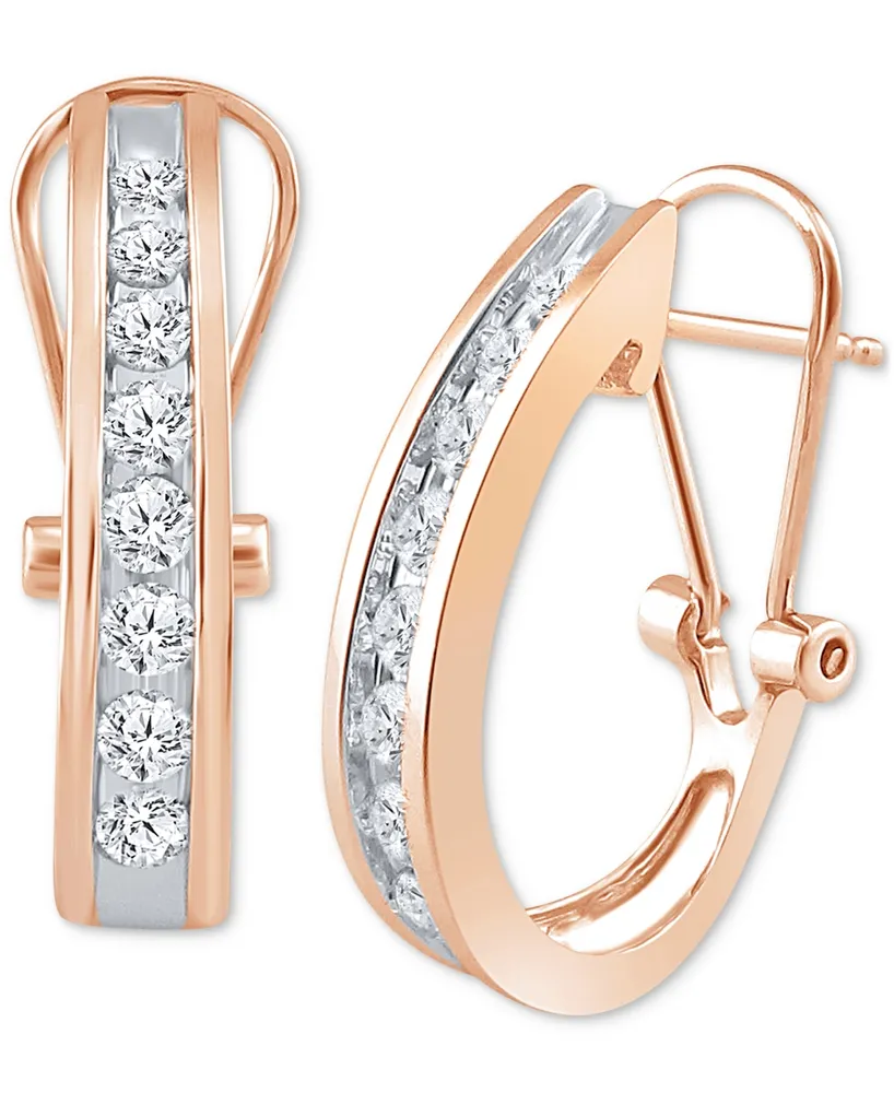 Diamond Channel-Set J-Hoop Earrings (1/2 ct. t.w.) 10k White ,Yellow or Rose Gold