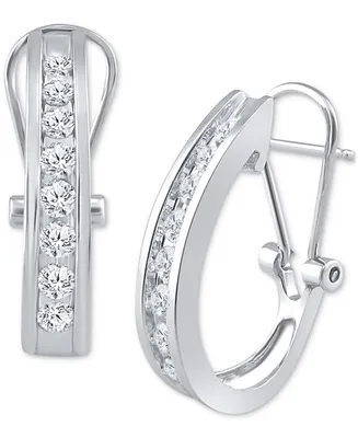 Diamond Channel-Set J-Hoop Earrings (1/2 ct. t.w.) 10k White ,Yellow or Rose Gold
