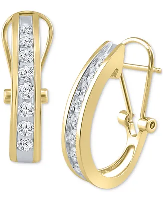 Diamond Channel-Set J-Hoop Earrings (1/2 ct. t.w.) 10k White ,Yellow or Rose Gold