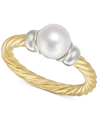 Cultured Freshwater Pearl (7mm) Ring in 14k Two-Tone Gold-Plated Sterling Silver