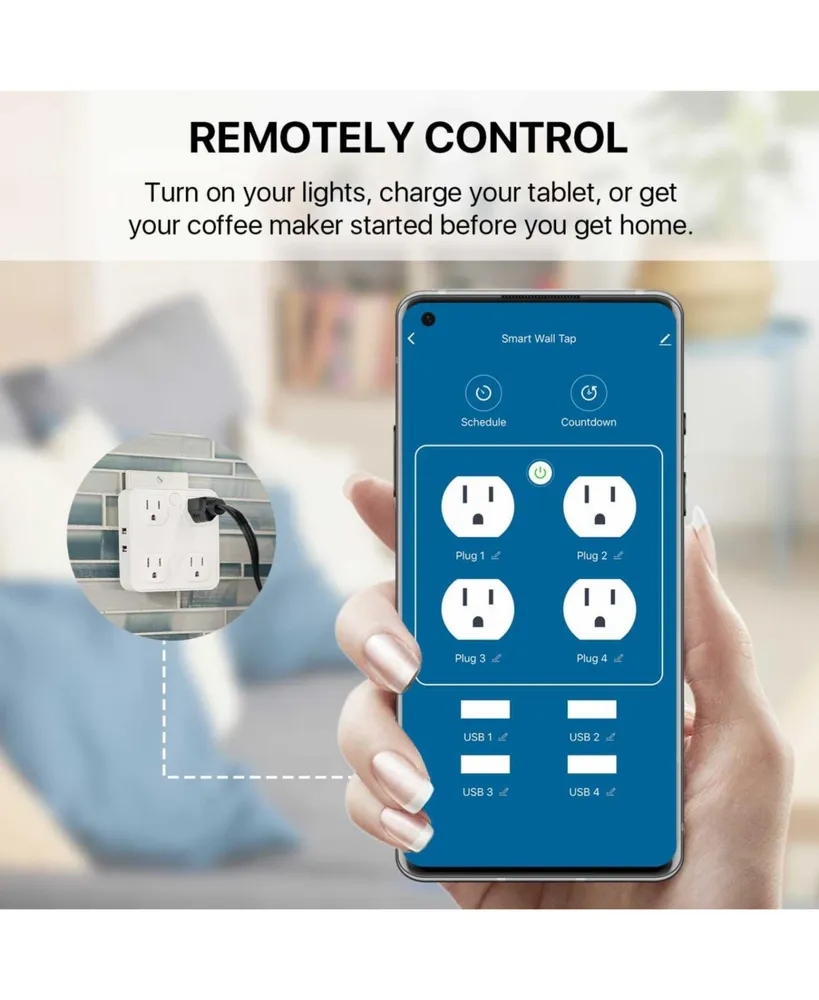 Smart WiFi Wall Tap Smart Plug (4 Outlets, 4 Usb Charging Ports)