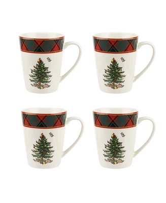 Spode Christmas Tree Tartan Mugs, Set of 4