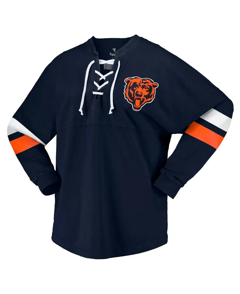 Women's Fanatics Navy Chicago Bears Spirit Jersey Lace-Up V-Neck Long Sleeve T-shirt