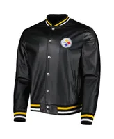 Men's The Wild Collective Black Pittsburgh Steelers Metallic Bomber Full-Snap Jacket