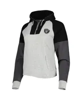 Women's Antigua Heathered Gray and Black Las Vegas Raiders Jackpot Raglan Half-Zip Pullover Hoodie