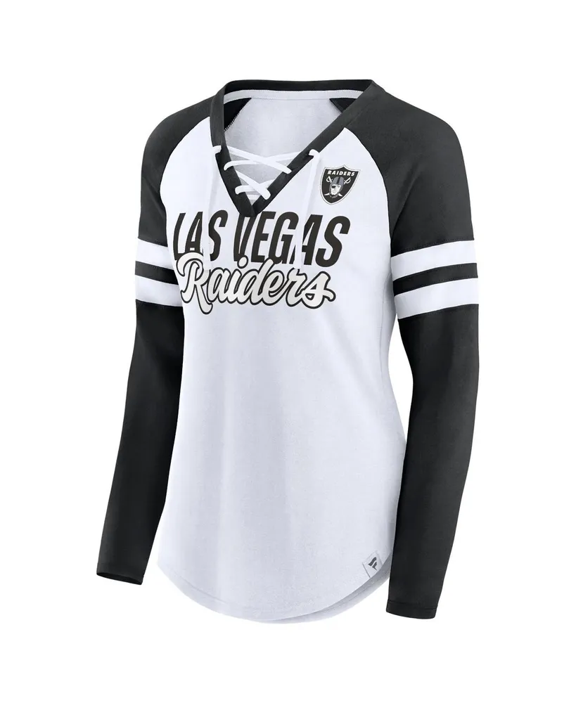 Women's Fanatics White Las Vegas Raiders Plus True to Form Lace-Up V-Neck Raglan Long Sleeve T-shirt
