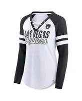 Women's Fanatics White Las Vegas Raiders Plus True to Form Lace-Up V-Neck Raglan Long Sleeve T-shirt