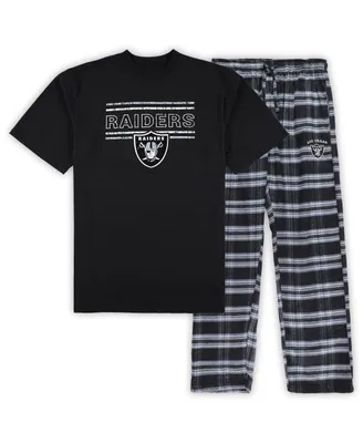 Men's Concepts Sport Black and Silver Las Vegas Raiders Big and Tall Flannel Sleep Set